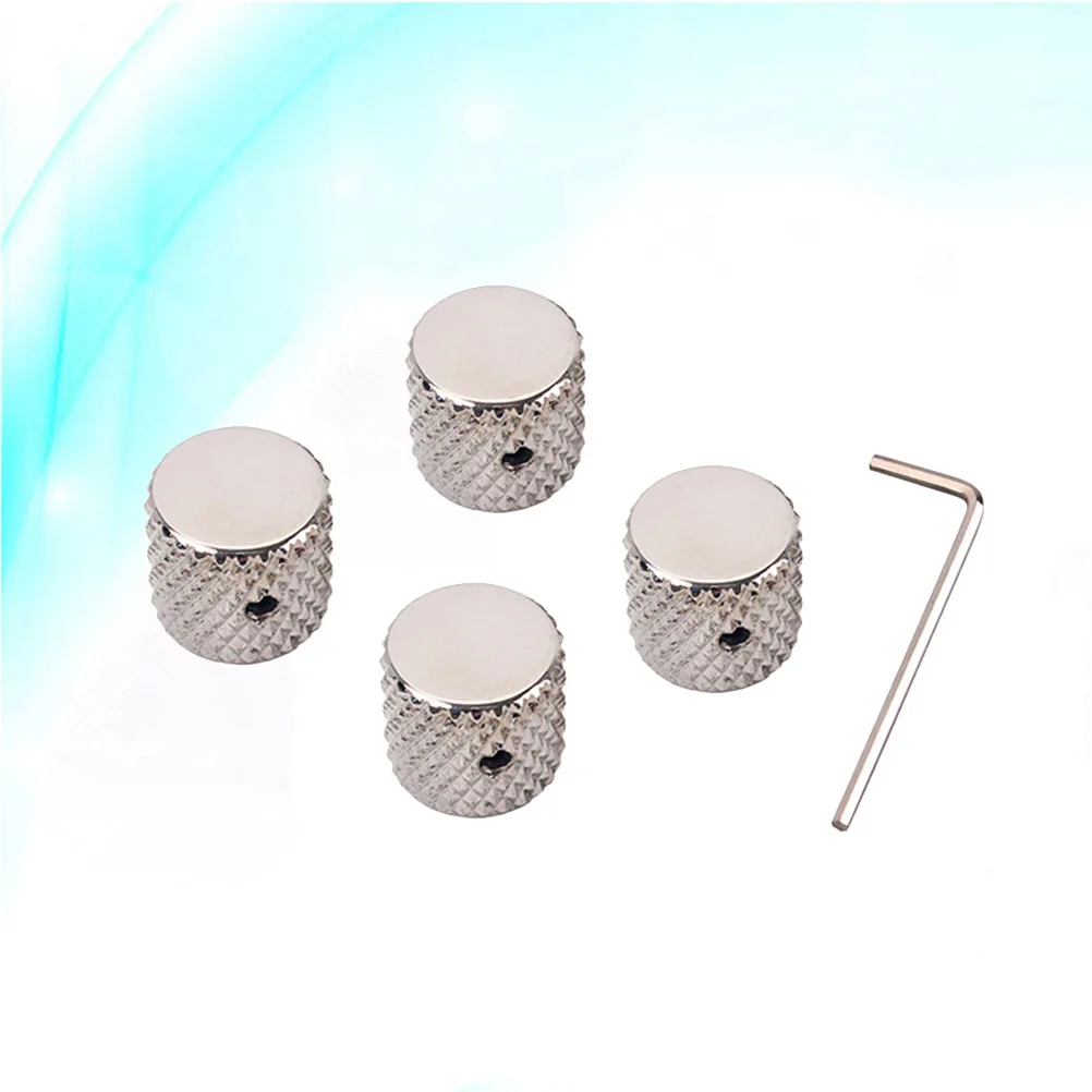 

4 Pcs Aluminum Alloy Electric Bass Guitar Volume Tone Control Knobs Flat Knobs Guitar Parts Accessories GD139A (Silver)