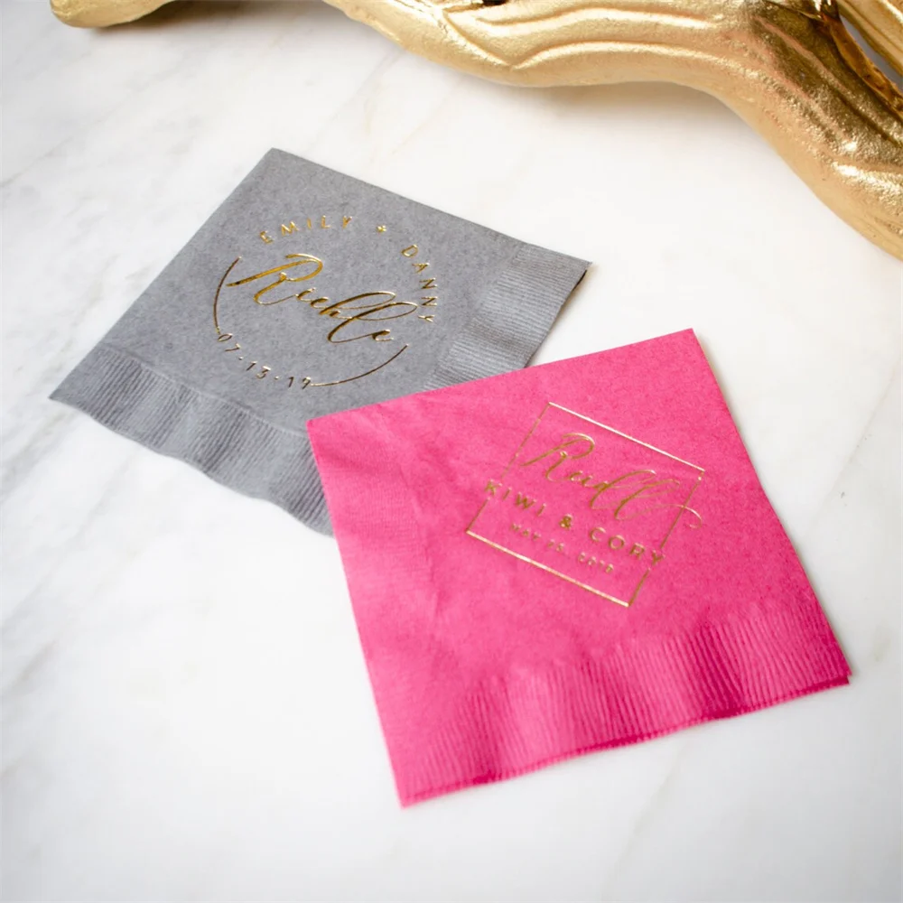 Gold Foil Stamped Napkins, Custom 3 Ply Napkins, Wedding Cocktail Napkins, Personalized Napkins, Cocktail Hour Napkins, Bridal S