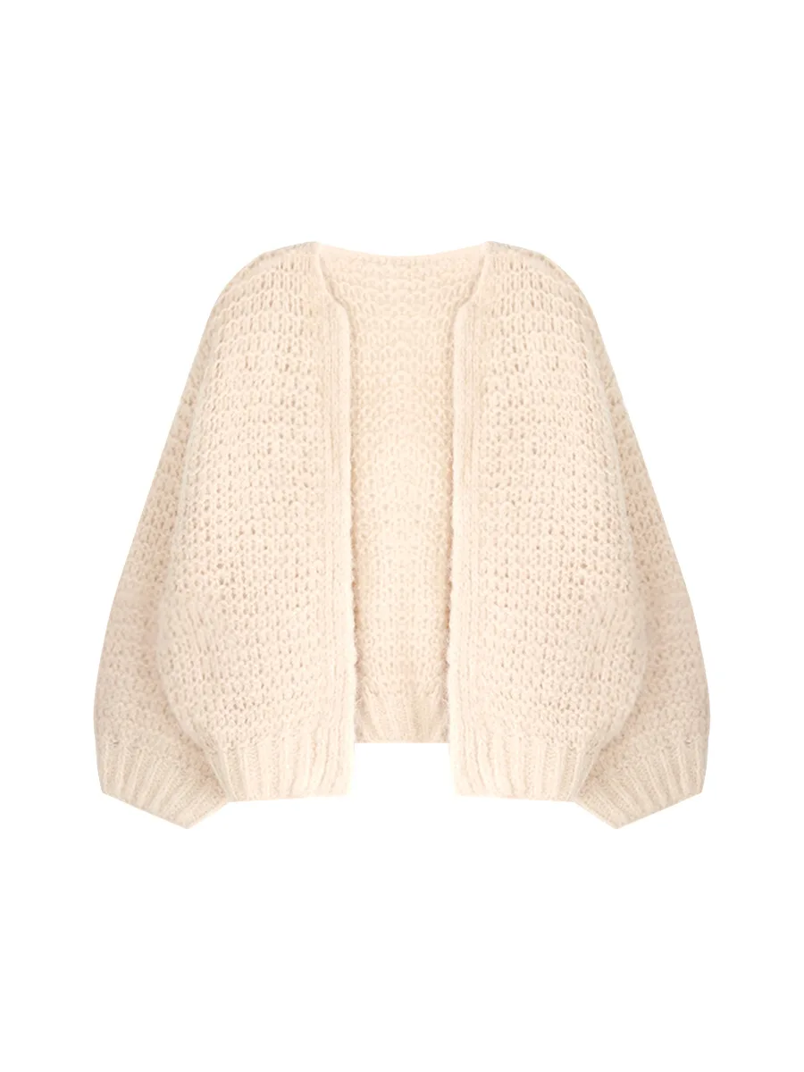 

Tuscan Autumn Warm Alpaca Wool Heavy Hand Hook Feeling Thi Needle Large Open Cardigan Women's Loose Fit Knitted Sweater
