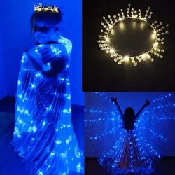 Girl Kids Angel Fairy LED Wings Cloak Light Up Crown Performance  Costume Dancing Suit Glow Party Supplies Wedding Festival