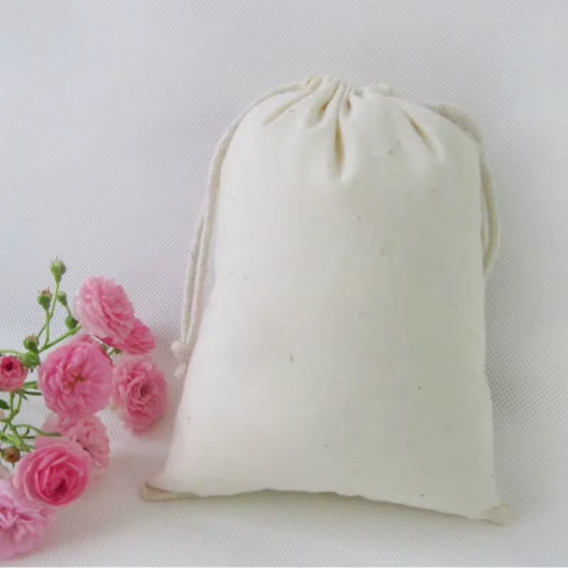 Baumwollbeutel mit Kordelzug, Schmuck/Paket/Kosmetik/Geschenk/Hochzeit/Party/Perücke/Schuh/Make-up-Beutel, Beutel mit individuellem Logo-Druck, 100 Stück – Detail 3