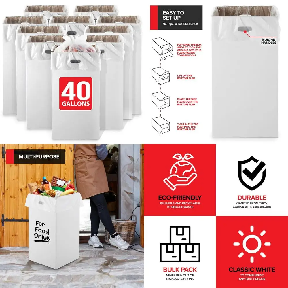 

40 Gallon Disposable Cardboard Cans for Event Waste Management, Ideal for Party and Wedding Cleanup, 10 Pack, Large Capacity Tra
