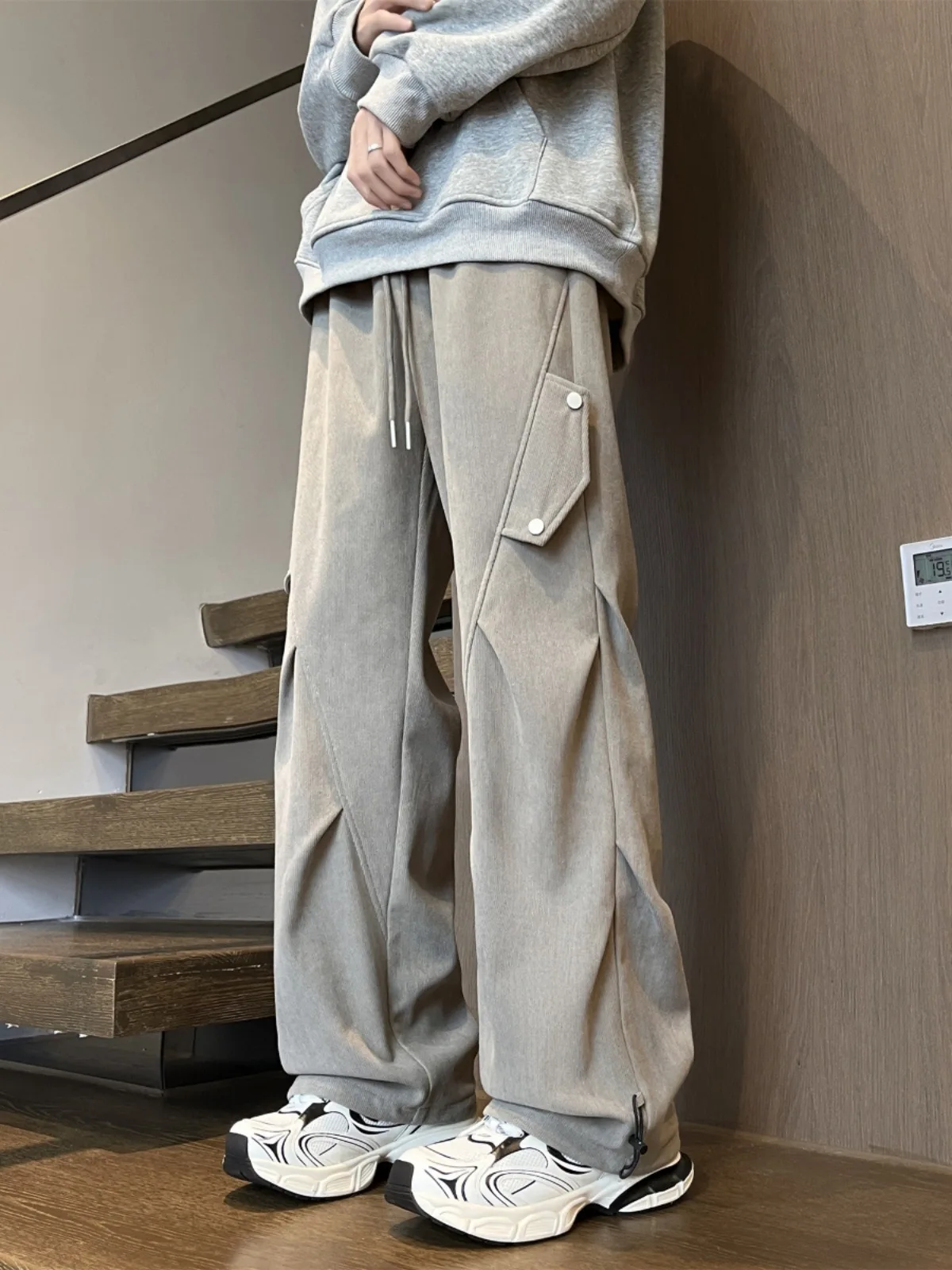 

Corduroy work pants, autumn and winter loose casual pants, trendy brand with thick velvet pants, men's wide leg sweatpants
