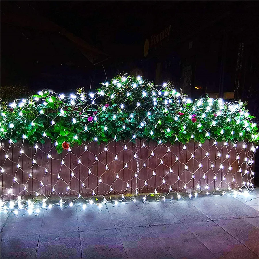 Outdoor 8 Modes LED 3*3/2*2M Fairy Garden Lights Waterproof Christmas Garland Mesh Curtain String Lights for Holiday Party Decor