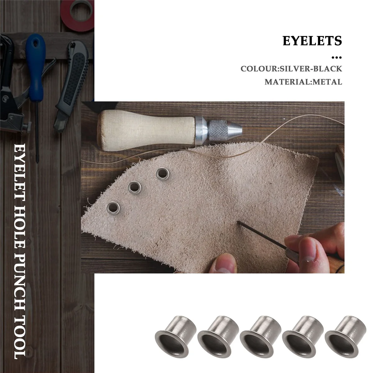 

50Pcs Eyelets for DIY Kydex Sheath 7Mm Rivet Hand Tool Parts Eyelet Hole Punch Tool Kit SSQ