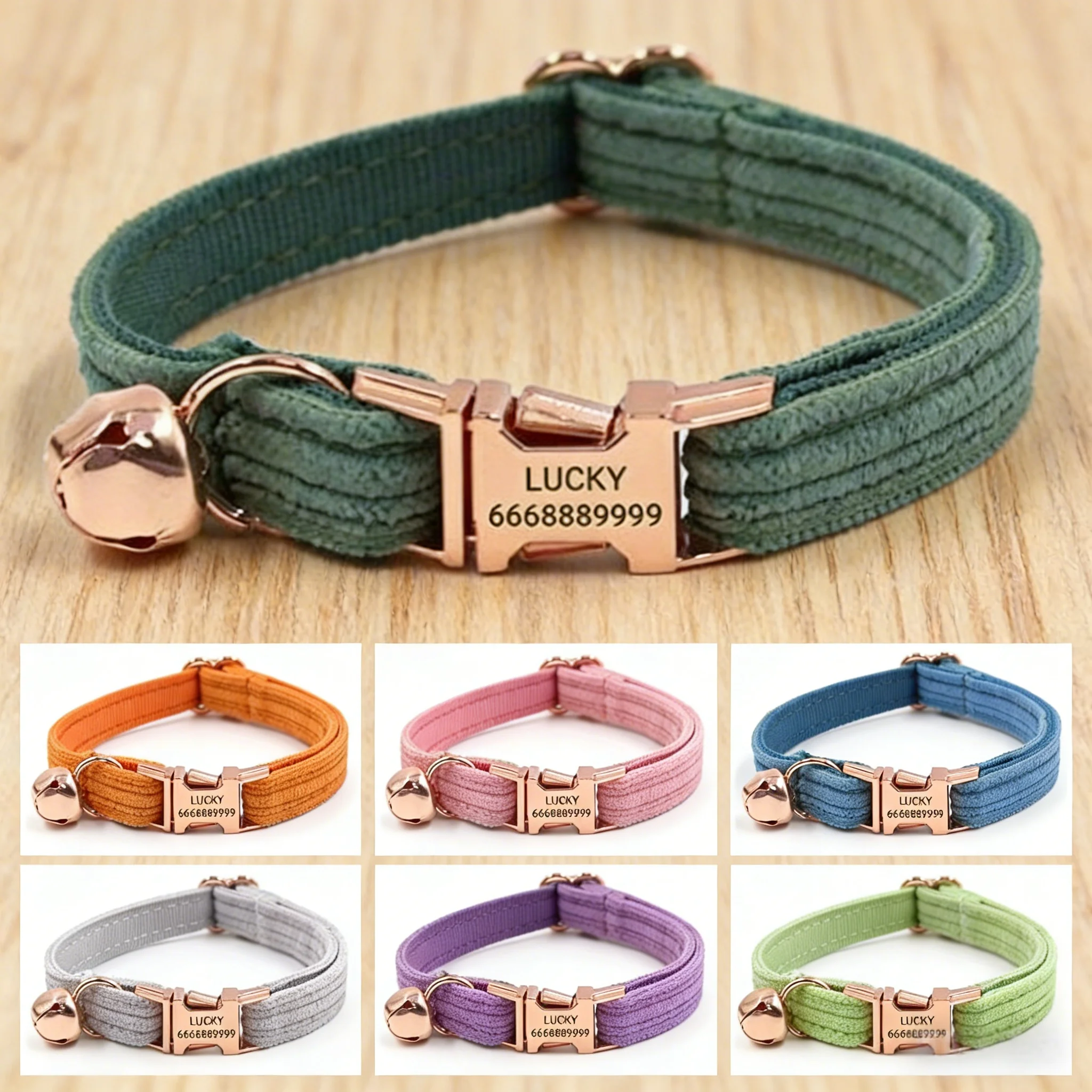 coleira-de-corduroy-com-laco-e-sino-para-caes-coleira-verde-ajustavel-para-filhotes-e-gatinhos-coleira-fofa-para-gatos-com-fivela-em-ouro-rose