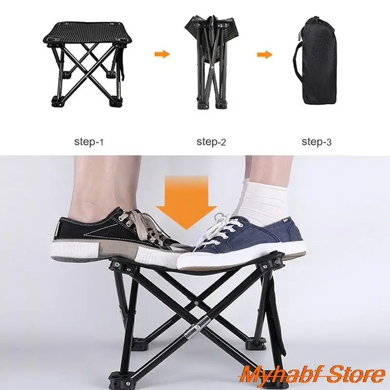 Camping Stool with Storage Pocket Portable Outdoor Folding Stool for Travel Walking Hiking Fishing Chair Beach Collapsible Chair