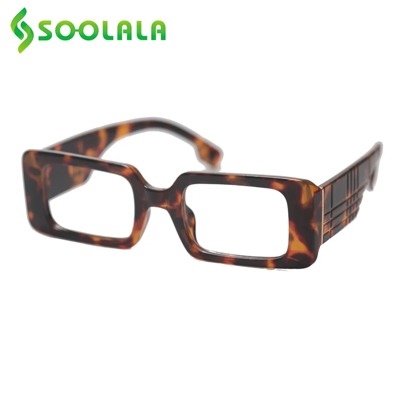 

SOOLALA Rectangle Blue Light Blocking Women Presbyopic Reading Glasses Wide Arm Magnifying Eyeglass With Diopter +0.5 2.0 to 4.0