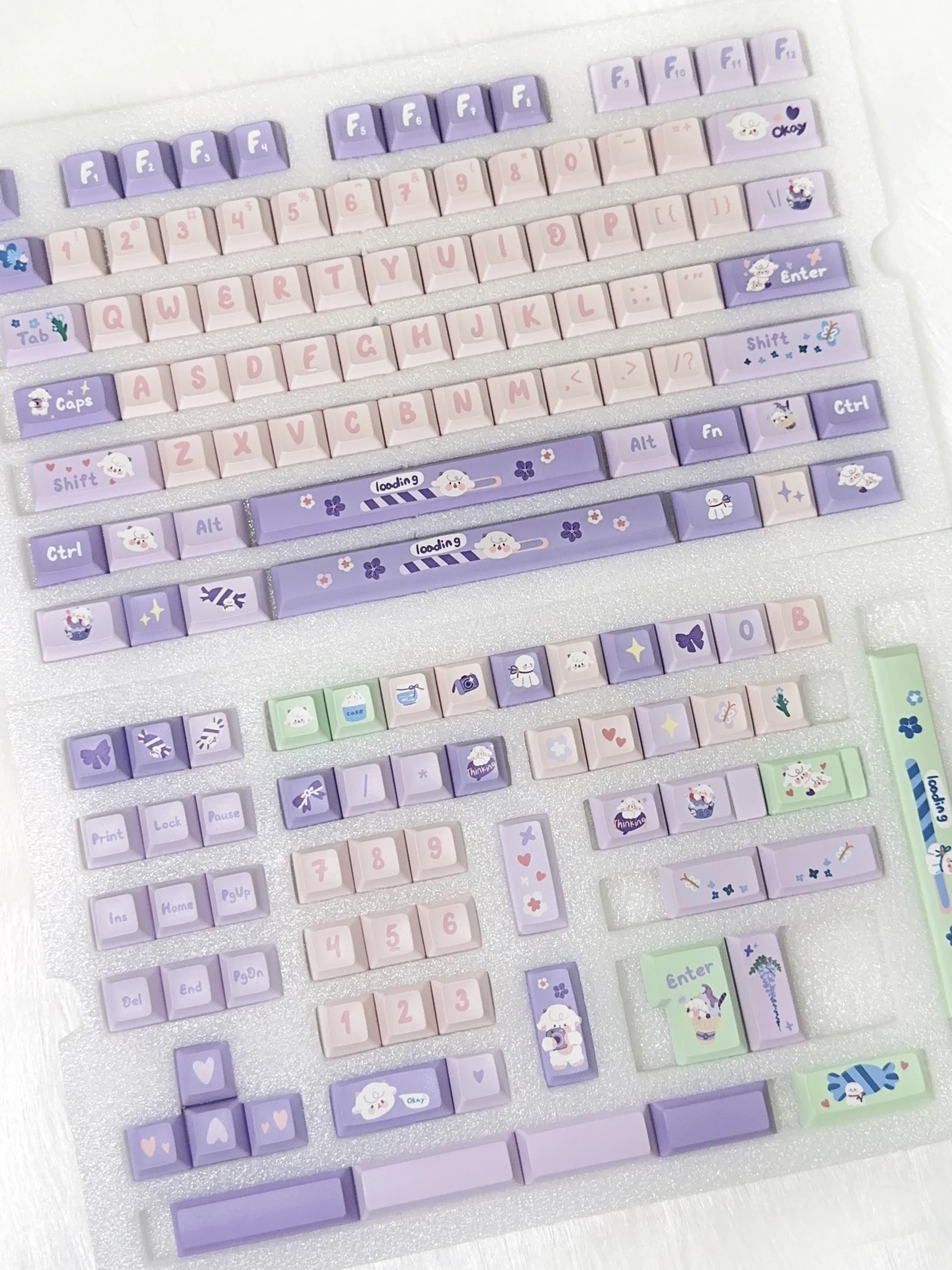 Spring baa kca five-sided hot sublimation 139-key pbt pink purple lamb keycap, baa baa rabbit teeth