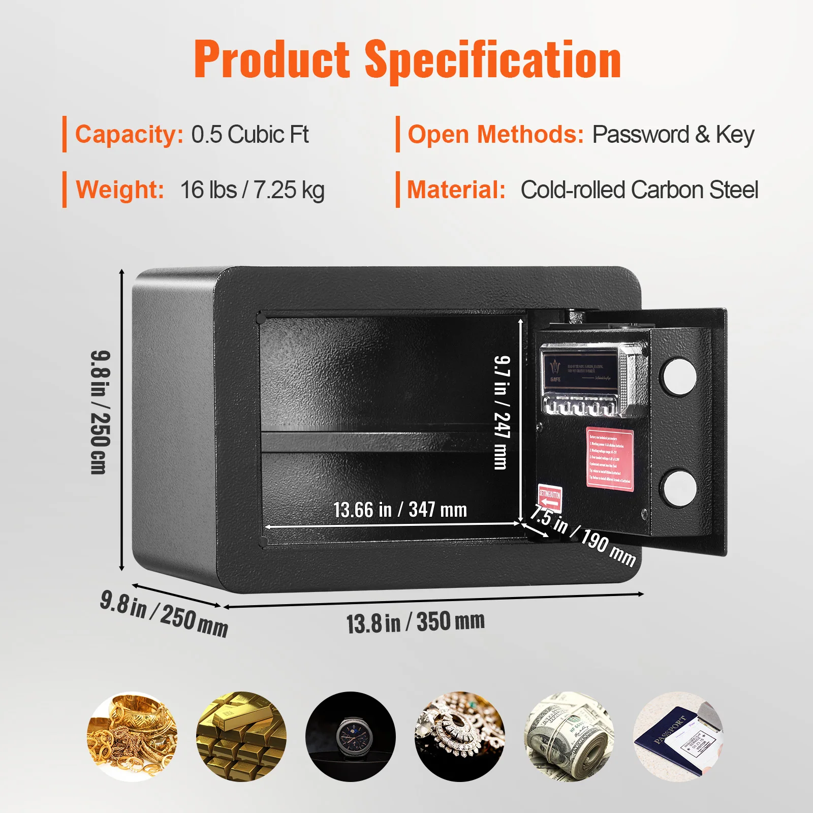 SucceBuy 1.2/0.5 Cubbic Fit Elektronische Kluis W/Digitale Toegang & Override Sleutels voor Geld Pistool Sieraden Document