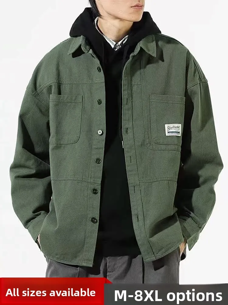 

Мужская рубашка свободного кроя в американском рабочем стиле с длинным рукавом, модная брендовая модель для весны и осени, повседневная, больших размеров, универсальная.