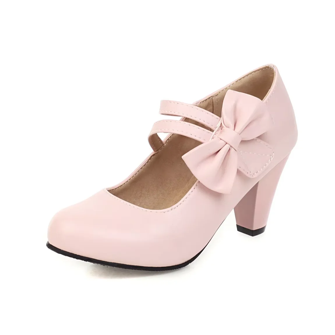 Cinderella Sweet Bow Hoop & Loop Pumps Round Toe Matte Soft Shoes Pink White Wide Fitting 47-3 Well Made Zapatos Tacon Mocasines