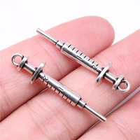 10Pcs/Lot Charms 36x9mm Syringe Charms For Jewelry Making DIY Jewelry Findings Antique Silver Color Alloy Charms Pendant