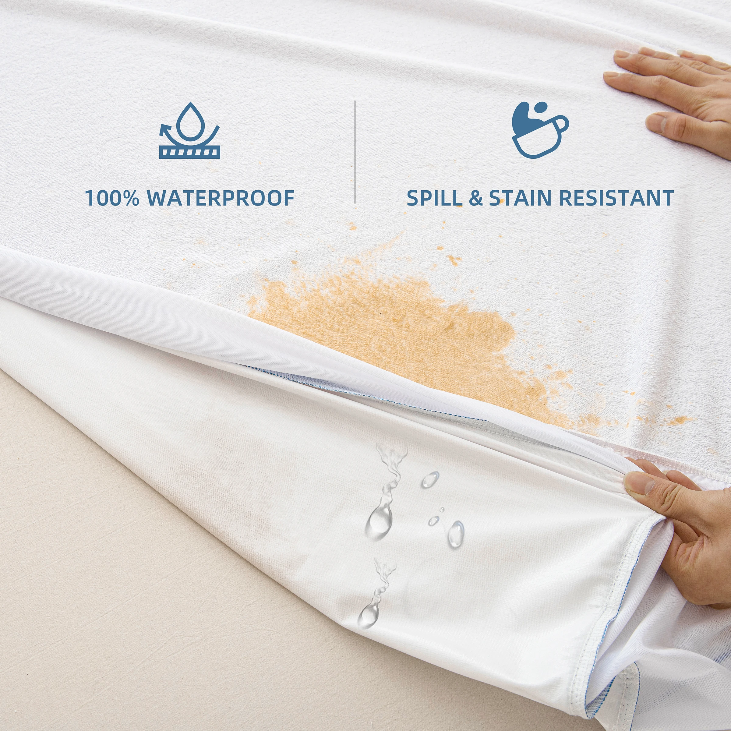 Waterproof Mattress Protector Terry Cloth Ultra Soft Breathable Deep Pocket Mattress Cover Fits Up to 15 Inch Beds