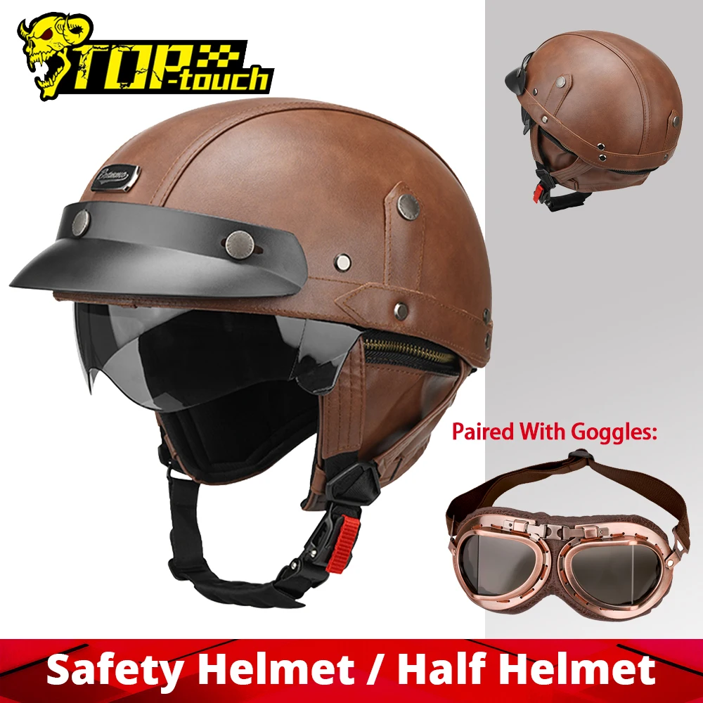 

Мотоциклетный полушлем из кожи, открытый шлем для мотоцикла, винтажный модный защитный шлем, защита от падений и солнца, мотошлемы M-XL