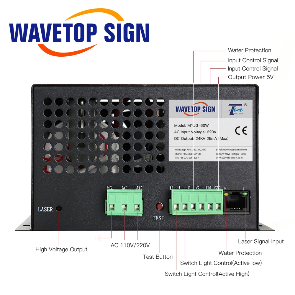 Imagem -04 - Wavetopsign-fonte de Alimentação para Gravação a Laser Co2 e Máquina de Corte Myjg60w 60w 110v 220v