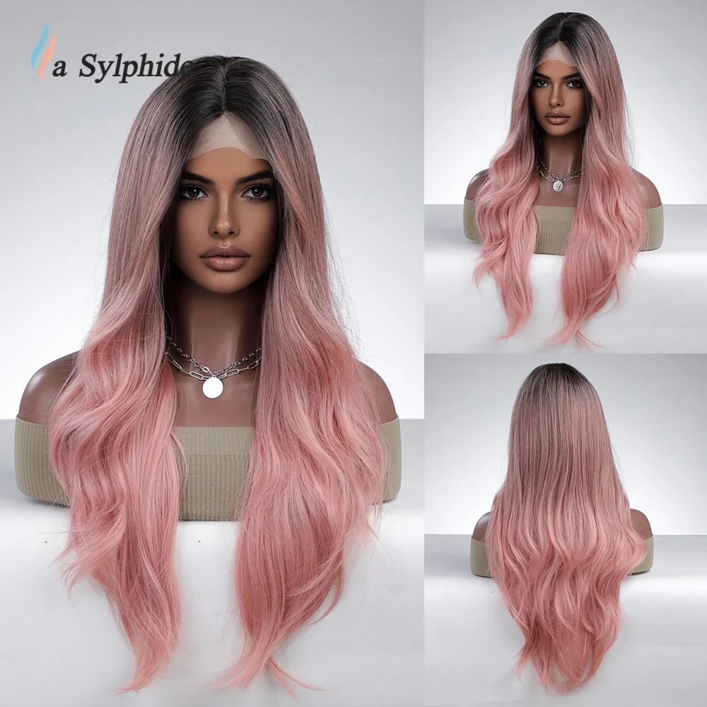 

La Sylphide Long Wave Synthetic Lace Front Pink Wig Good Quality Lace Wigs Cosplay Party Daily Natural Heat Resistant Hair