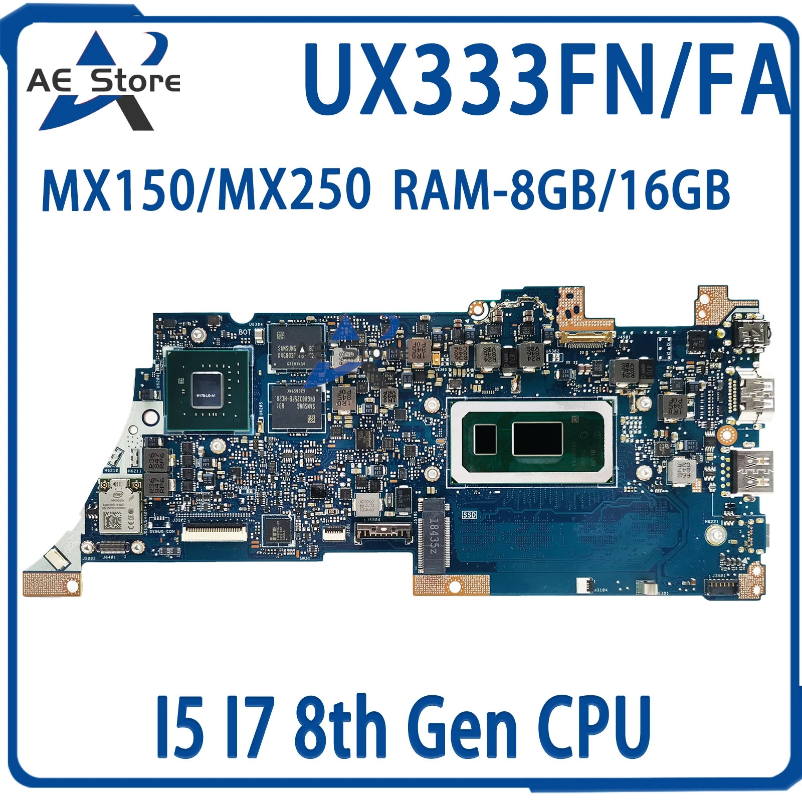 UX333FN Mainboard For ASUS UX333FA BX333FA BX333FN RX333FA RX333FN Laptop Motherboard I5 I7 8th Gen MX150/MX250/UMA