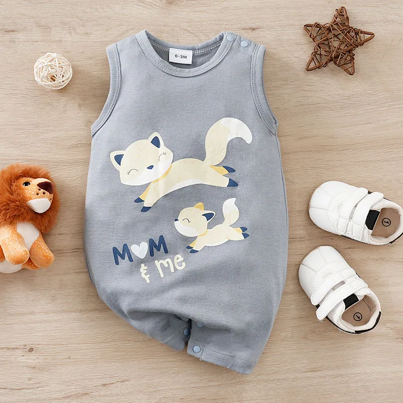 2024 New Style Sleeveless Boys Girls Baby Outfit Infant Clothes Toddler Jumpsuit Costume Summer Fox Cute Cool Lovely 0-18 Months