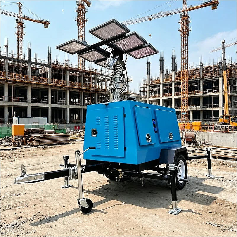 4x500W LED Mobile Light Tower 5000K Daylight 180000 Lumen 8m Mast Battery Powered for Warehouse Logistics Center Customized