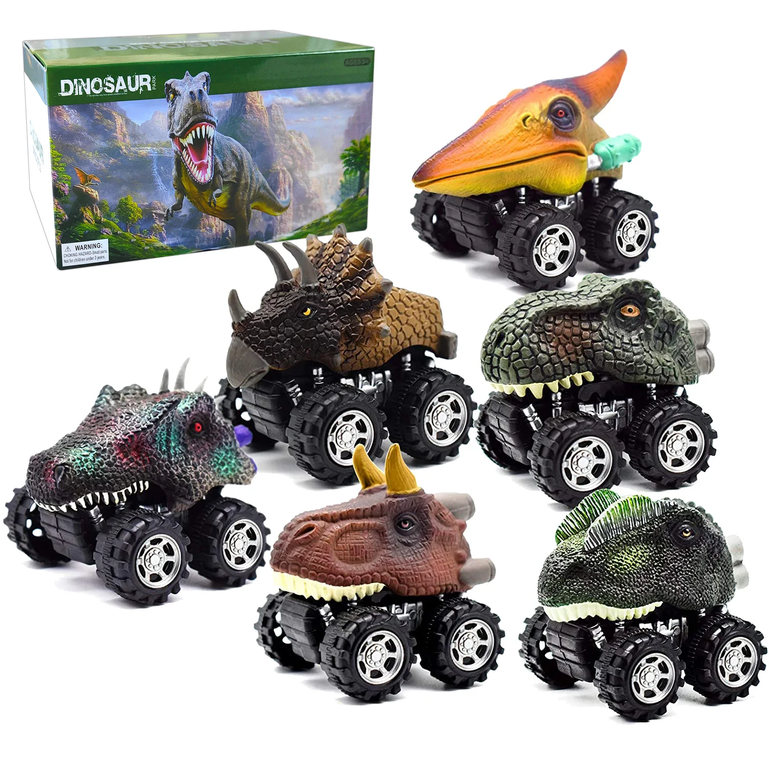 Dinosaur Toys for Kids - 6 Pull Back Toy Cars Kids Dinosaur Toy | Vehicle Playsets for Kids 3-6 | Dino Toys Toddler Boy Toys