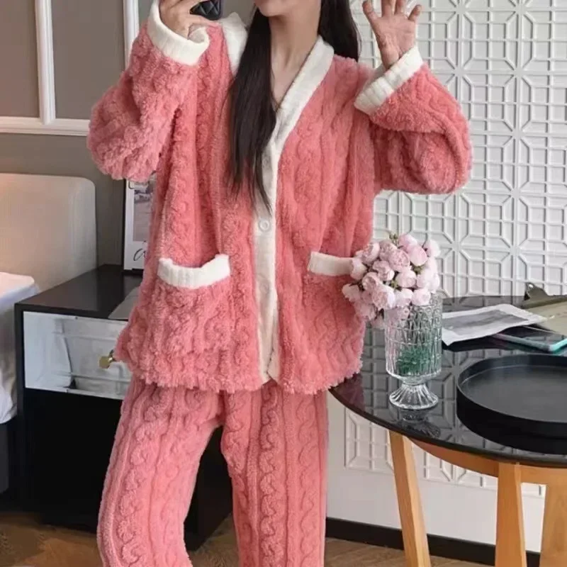 Pyjamas Winter Women\'s Clothing Suits Thickened Padded Korea Home Loose Cozy Simple Affordable Elegant High-quality Casual Warm