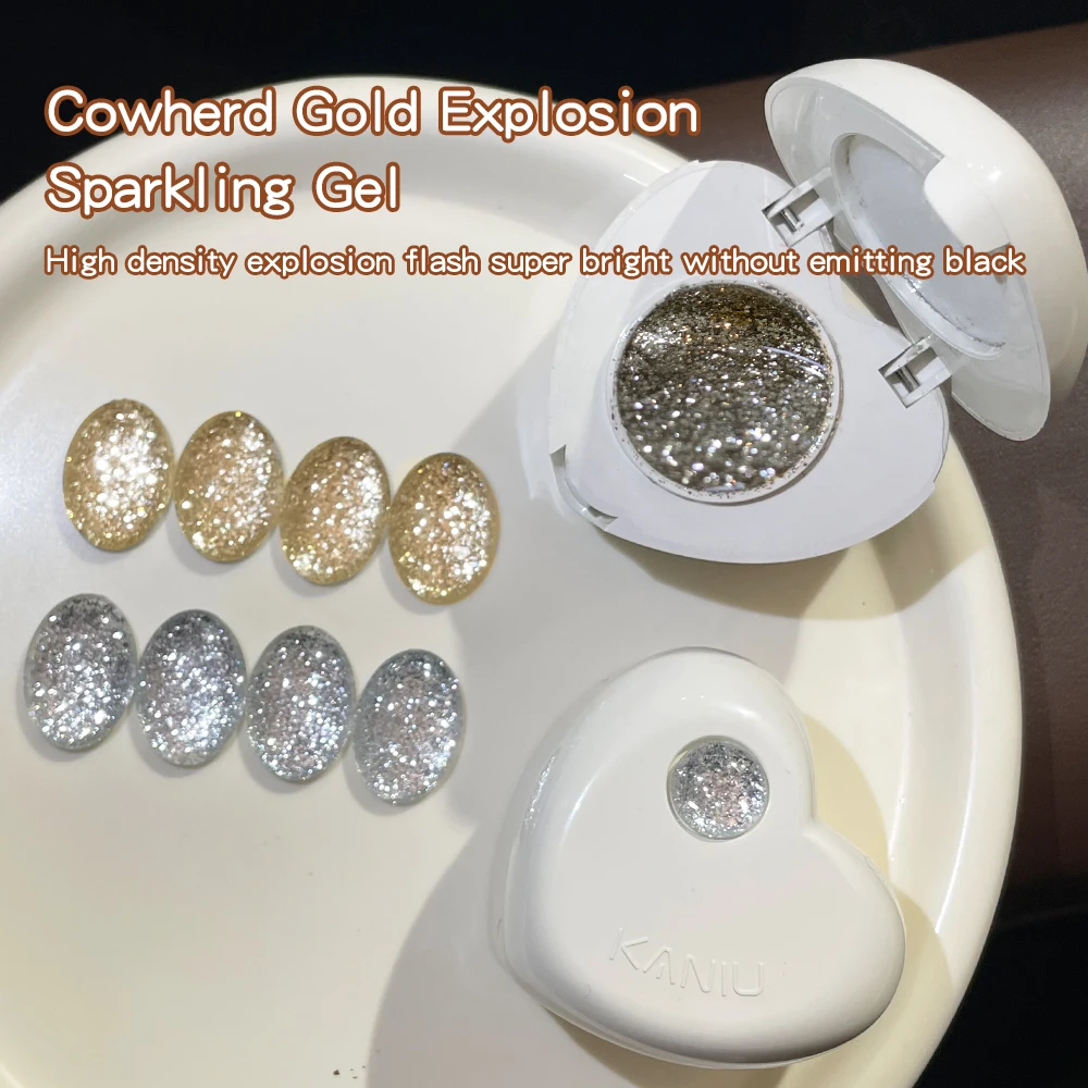KANIU 5ML Heart Shape Box Crushed Diamond Nail Gel Super Bright High Density Glitter Gel Salon Diy Bling Nail Design Gold Silver