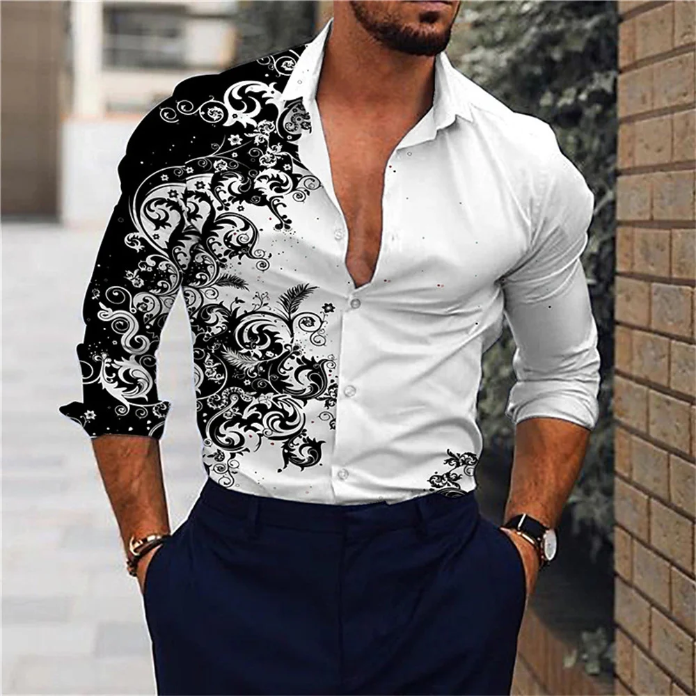 2024 Spring/Summer Men\'s Printed Shirt Fashion Luxury Collar Long Sleeve Shirt Social Party Comfortable Soft Fabric 6XL