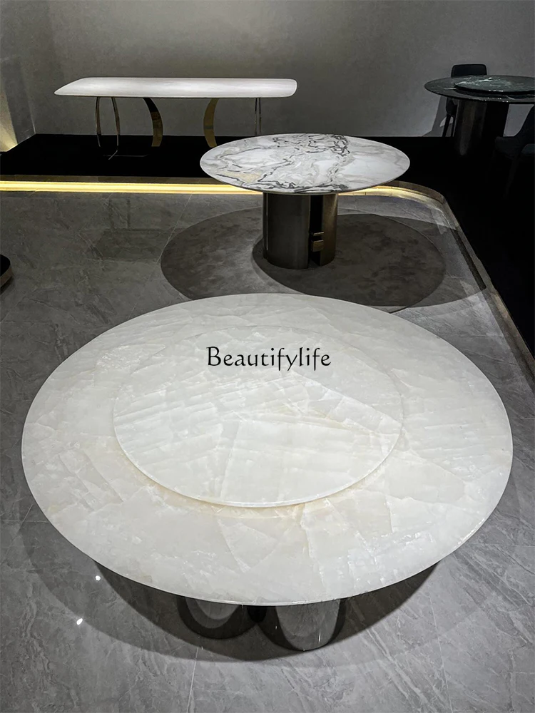 

01 Natural luxury stone dining table light luxury high sense simple marble round table