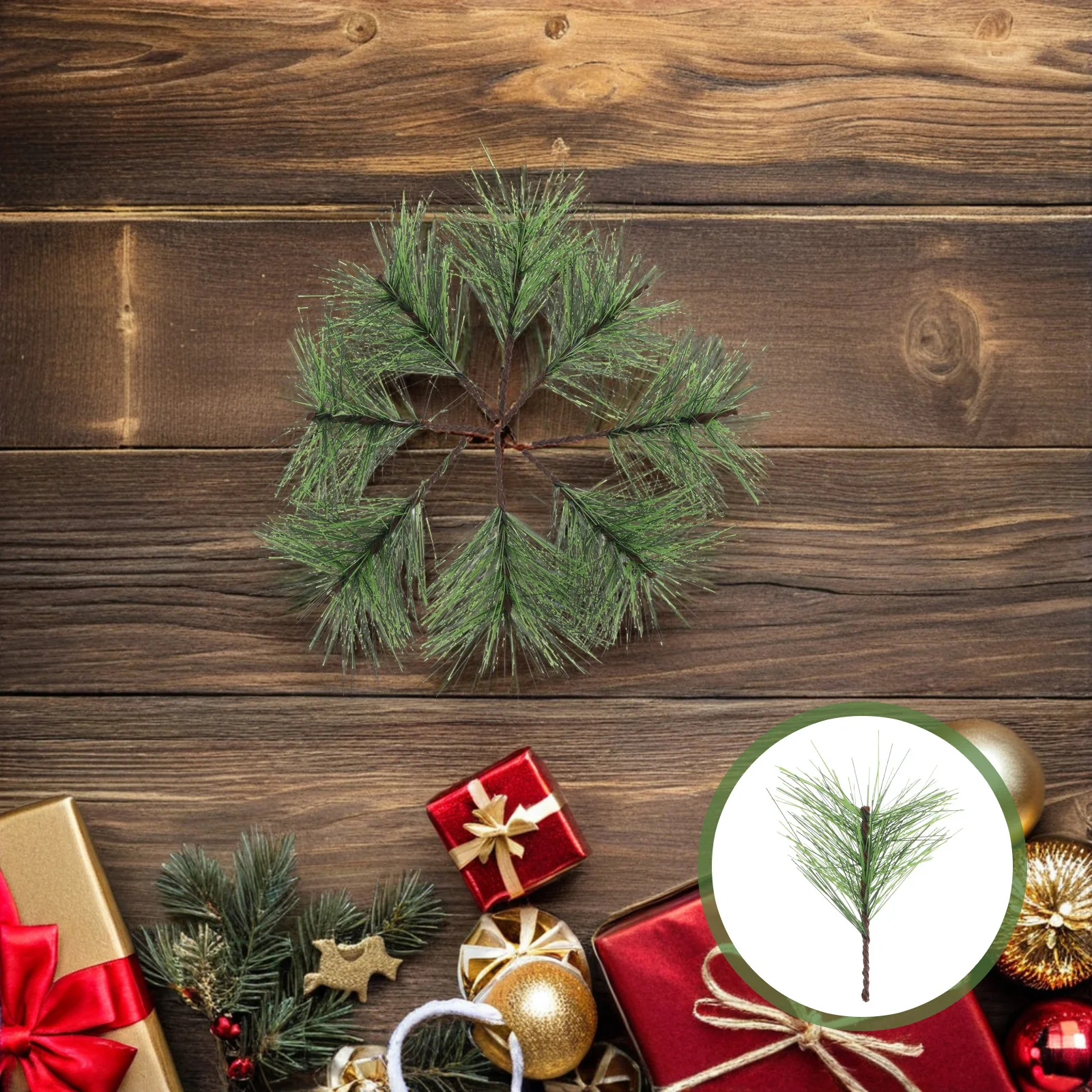60Pcs Artificial Pine Needle Realistic Faux Cedar Stems Pine Picks Christmas Wreath Garland Craft Holiday Decor Greenery