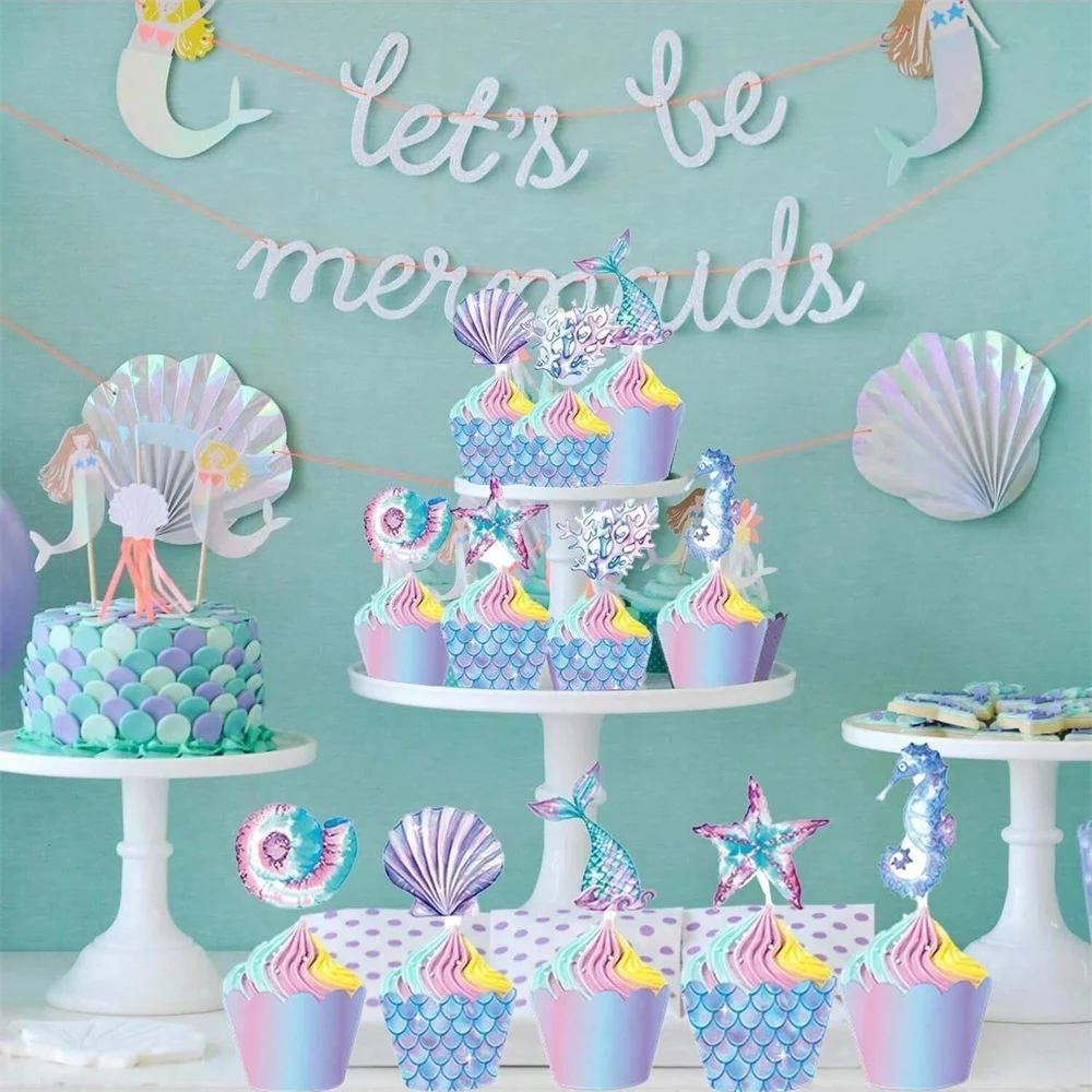 6pcs, Mermaid Birthday Party Decorations Cake Toppers, Cupcake Toppers, Party Decoration Supplies