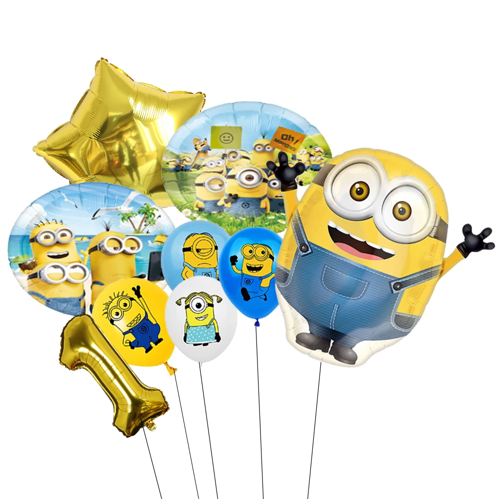 9pcs/Set Minions Foil Balloons Yellow Man 18in Round Inflate Helium Globos Latex Ballon Party Supplies Baby Shower Decorations