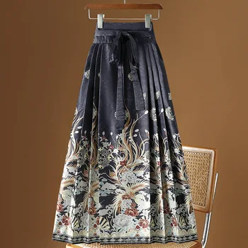 女性用プリーツマキシスカート,ヴィンテージ,中国風,馬の顔,ワンピースロング漢服,婦人服,原宿