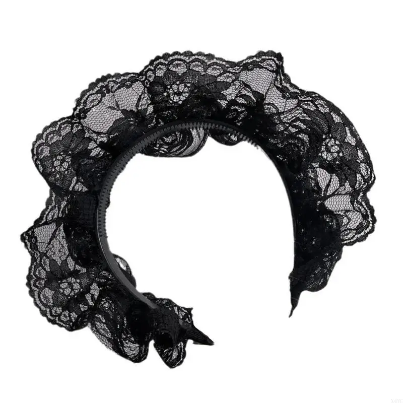 

X4YC Lace Flower Bowknot Headband for Women and Girl Aesthetic French Hairband Evening Party Cosplay Hairhoop for Hairstyle