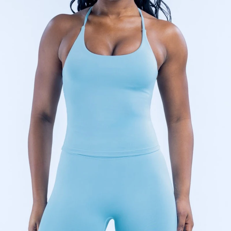 Pericic 2-teiliges Sportset für Damen, Twist-Back-Top, rückenfreier Träger-BH, Yoga-Shorts, Fitness-Set, Trainingskleidung, Outfit, Fitnessanzug – Detail 11