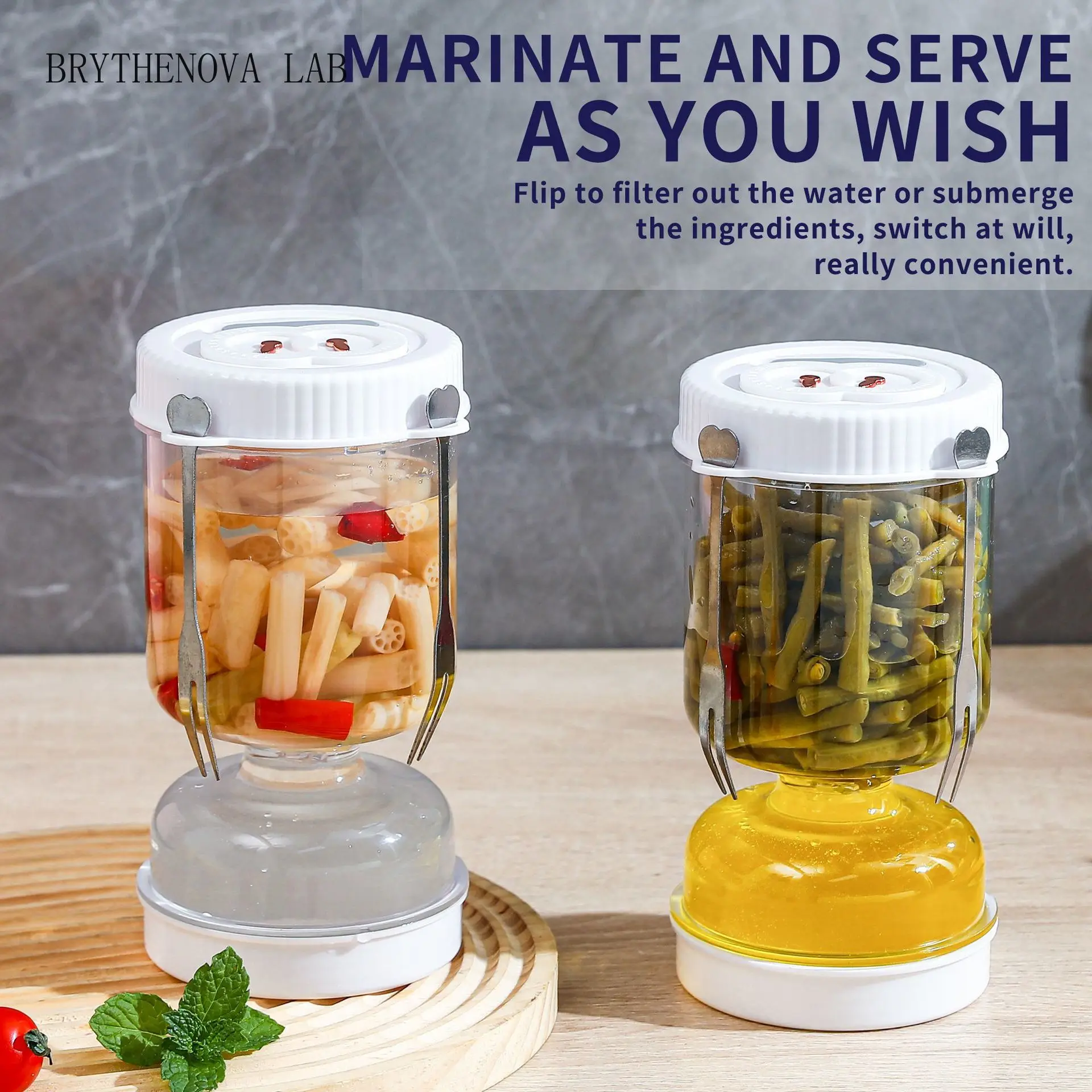 2025 new dry and wet separation with two forks, Generations Four of Kimchi Jars, Food Sealed Fresh Storage Jars