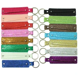 20 pcs Sparking PU Leather Keychain Keyings For Slide Charm Letters With 8mm Small Belt Women Jewelry Making DIY Accessories