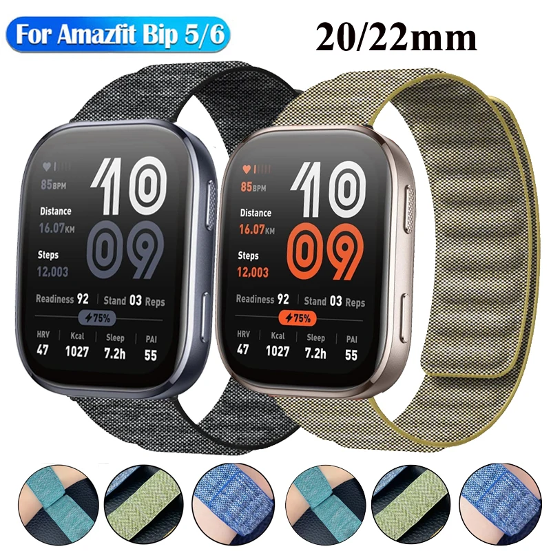 20 مللي متر 22 مللي متر نايلون دينم مغناطيسي لـ Amazfit Bip 6 5 3 حزام لـ Amazfit Balance 2/GTR GTS 2 3 4/الفهد Pro-Round/Active 2 مربع
