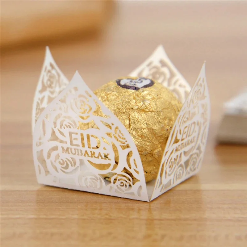50 個イードムバラク装飾チョコレートラッパー紙キャンディ食品トレイボックスラマダンカリームイスラム教徒パーティー用品 C-BAAQ