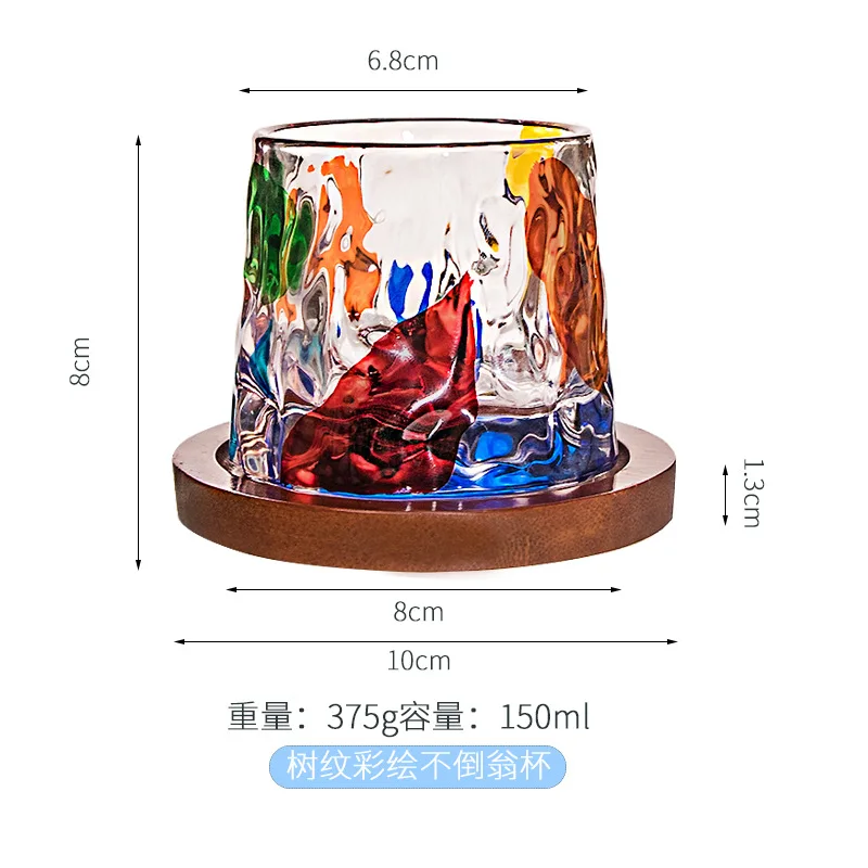 Hand-painted rotating glass with coasters color water cup decompression gyro glass tumbler whiskey glass