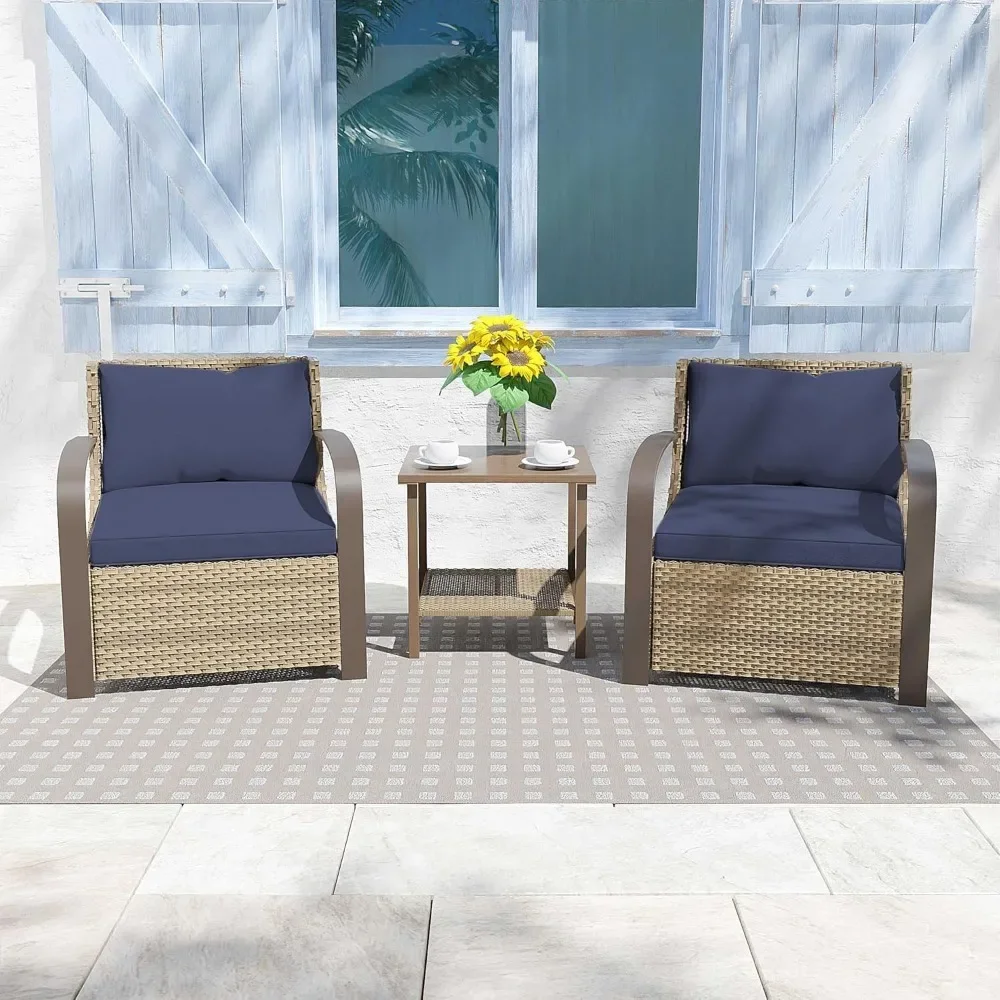 

3 Pieces Patio Furniture Set, Outdoor Chairs with Table, Patio Wicker Chairs with Cushions for Porch Backyard Balcony Deck