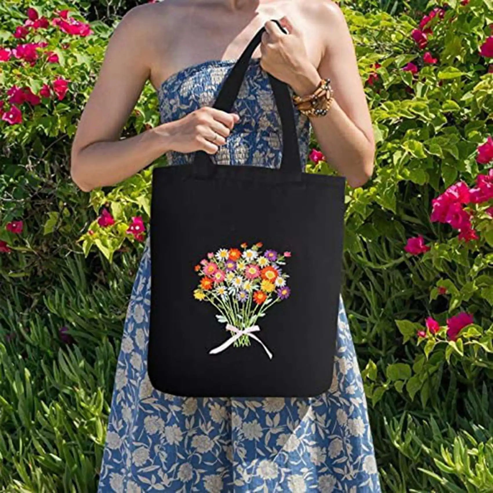 ABAG Embroidery Starter Kit For Beginners With 2 Canvas Tote Bag 2 Embroidery Hoop Thread And Needle-A