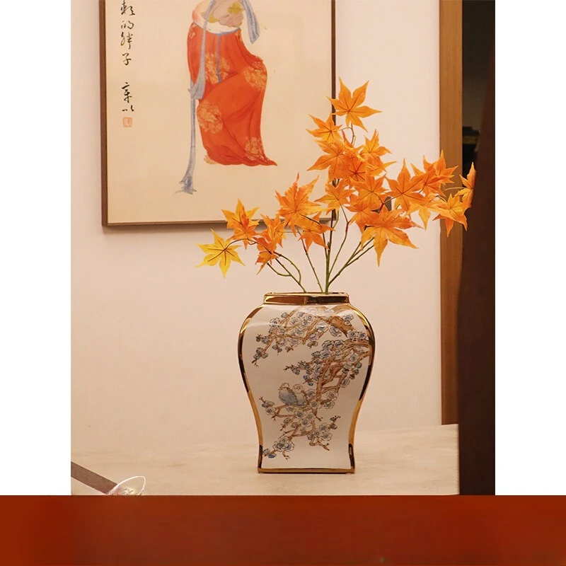 

Gilt light luxury ink-painted gold ceramic vase new Chinese living room entrance ornament