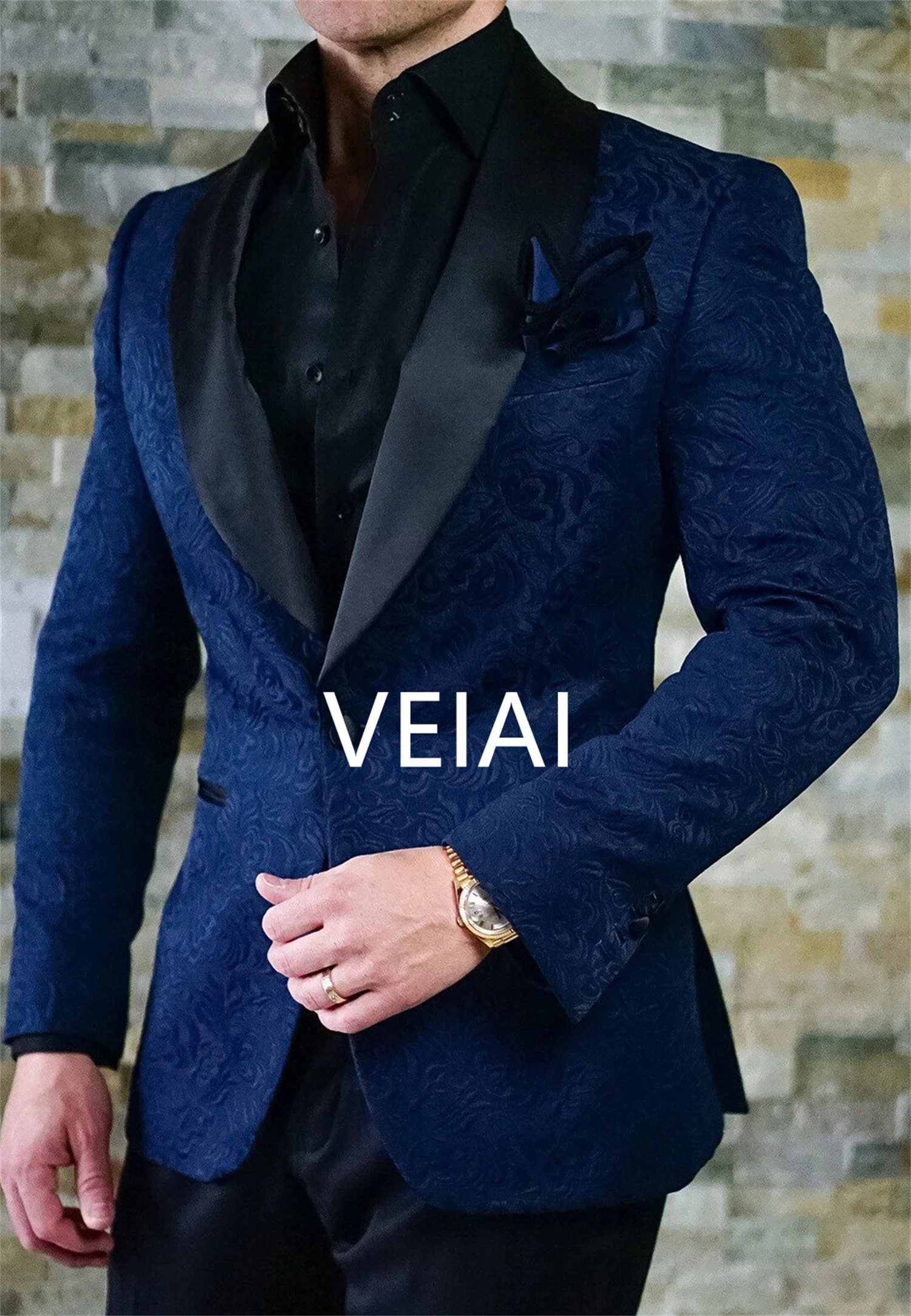 

CustomizedCostume Homme 2022 Gentleman Bespoke Mens Suits Classic Terno Slim Navy Blue Printed Men Suits With Pants Wedding Groo