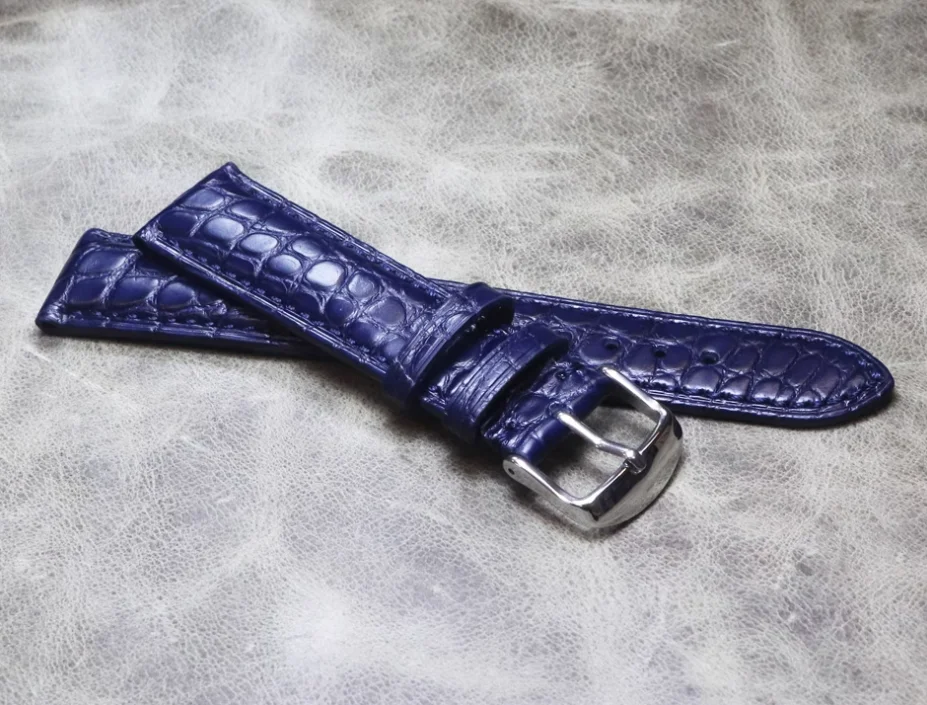 18 20 21 22mm Blue Handmade Strap Crocodile Leather Replacement Watchbands Alligator Grain Genuine Product Watch Band Bracelet