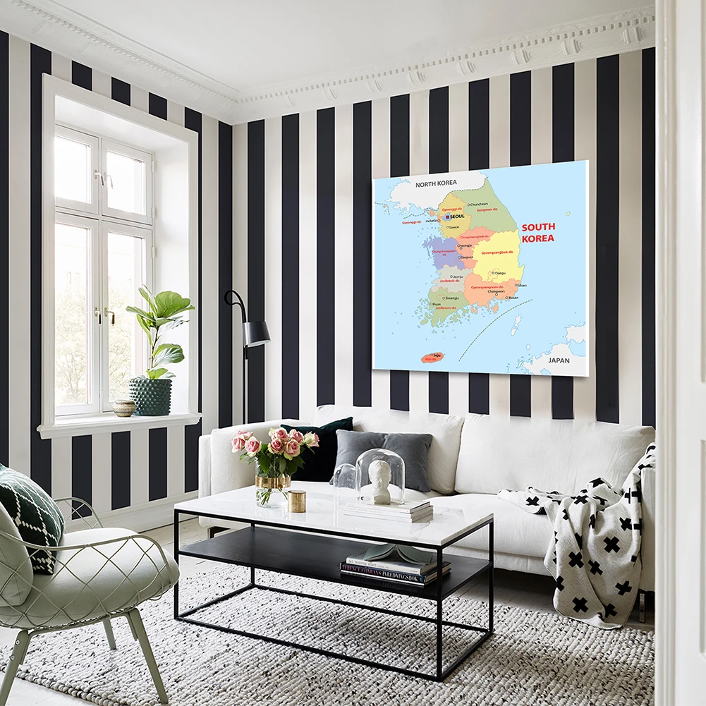 โปสเตอร์แผนที่การเมืองเกาหลี ขนาด 90*90 ซม. สำหรับตกแต่งบ้าน ของขวัญ ศิลปะติดผนังห้องนั่งเล่น ห้องนอน