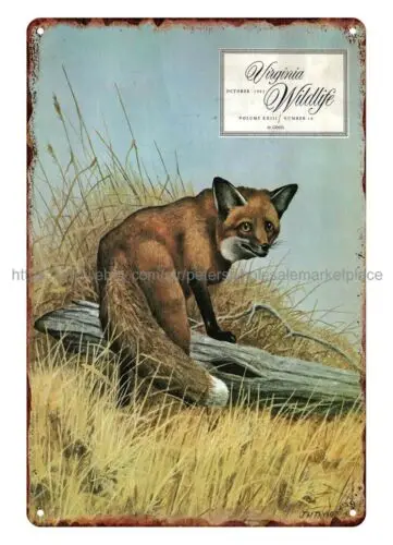 1962 Virginia Wildlife cover art fox metal tin sign decorative wall decals tin sign