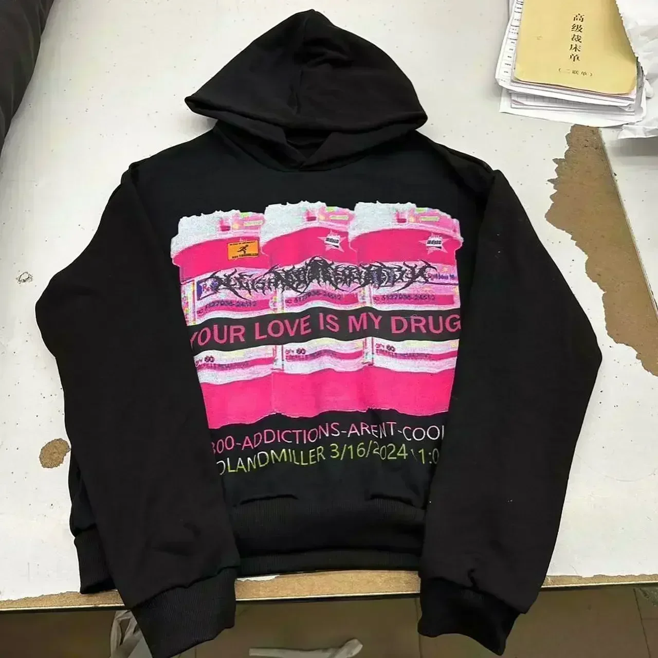 Droland Miller風 I luv hoodie y2k Oversized Grunge Hoodie: Y2K Gothic Streetwear for Women & Couples