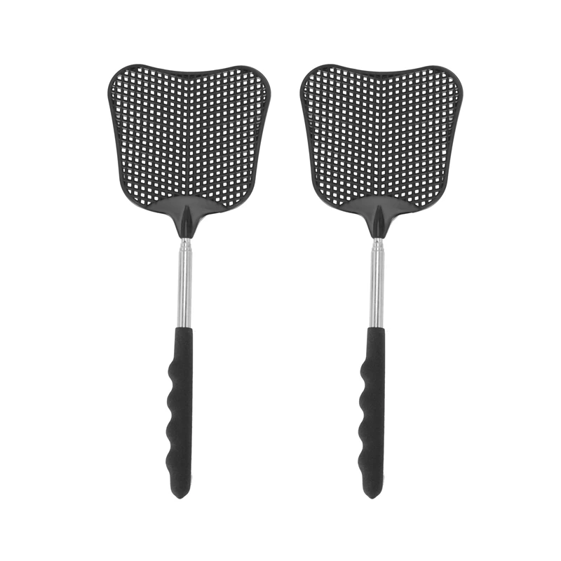 Mosquito and Fly Killing Plastic Fly Swatter Retractable Stainless Steel Rod, Suitable for Indoor and Outdoor Use (2 Pack)