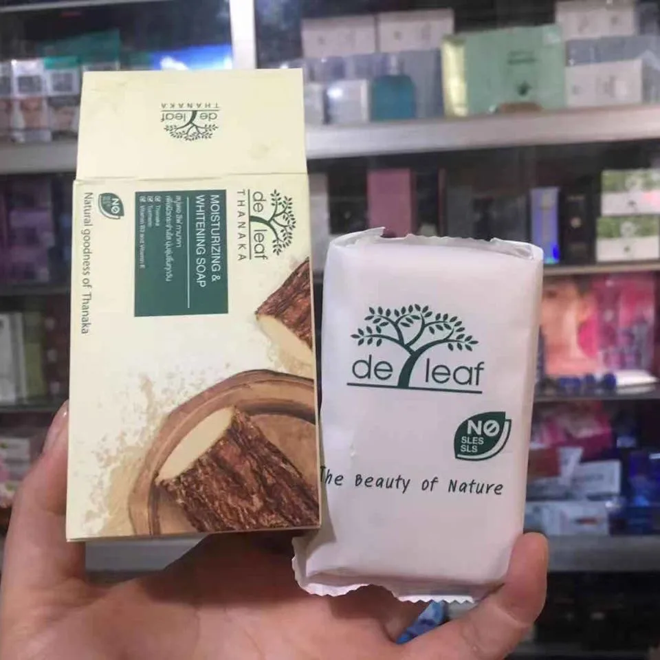 Thai Deleaf Thanakha Soap, Yellow Sandalwood Powder Cleansing Bar, Natural Face & Body Care